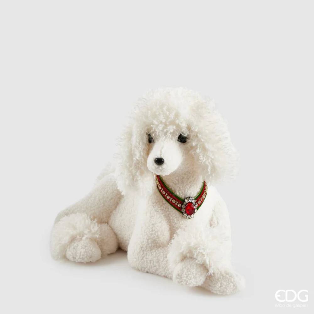 Cane barboncino bianco natalizio - H.35x54x31 cm - EDG